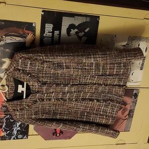 Appleseeds Wool Blend Tweed Knit Woven Fringe 2 Front Pockets Zip Blazer Sz 10